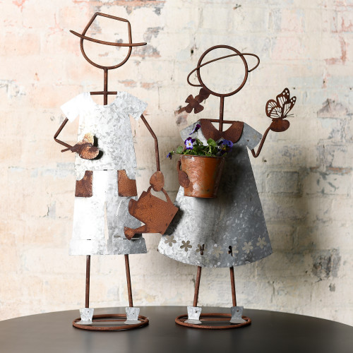 Photograph of Rustic Boy + Girl Statue (Set of 2)